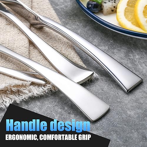 Miniatura 5 de Lemeya Juego de cubiertos de 24 piezas para 6, juego de cubiertos de acero inoxidable 1810 resistente con cuchillo forjado, juego de cubiertos