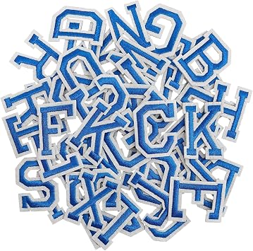 Iron on Letter 52Pcs Alphabet A to Z Patches with Ironed Adhesive, Decorate Repair Patches for Jackets Shirts Hats Bags Jeans/Blue