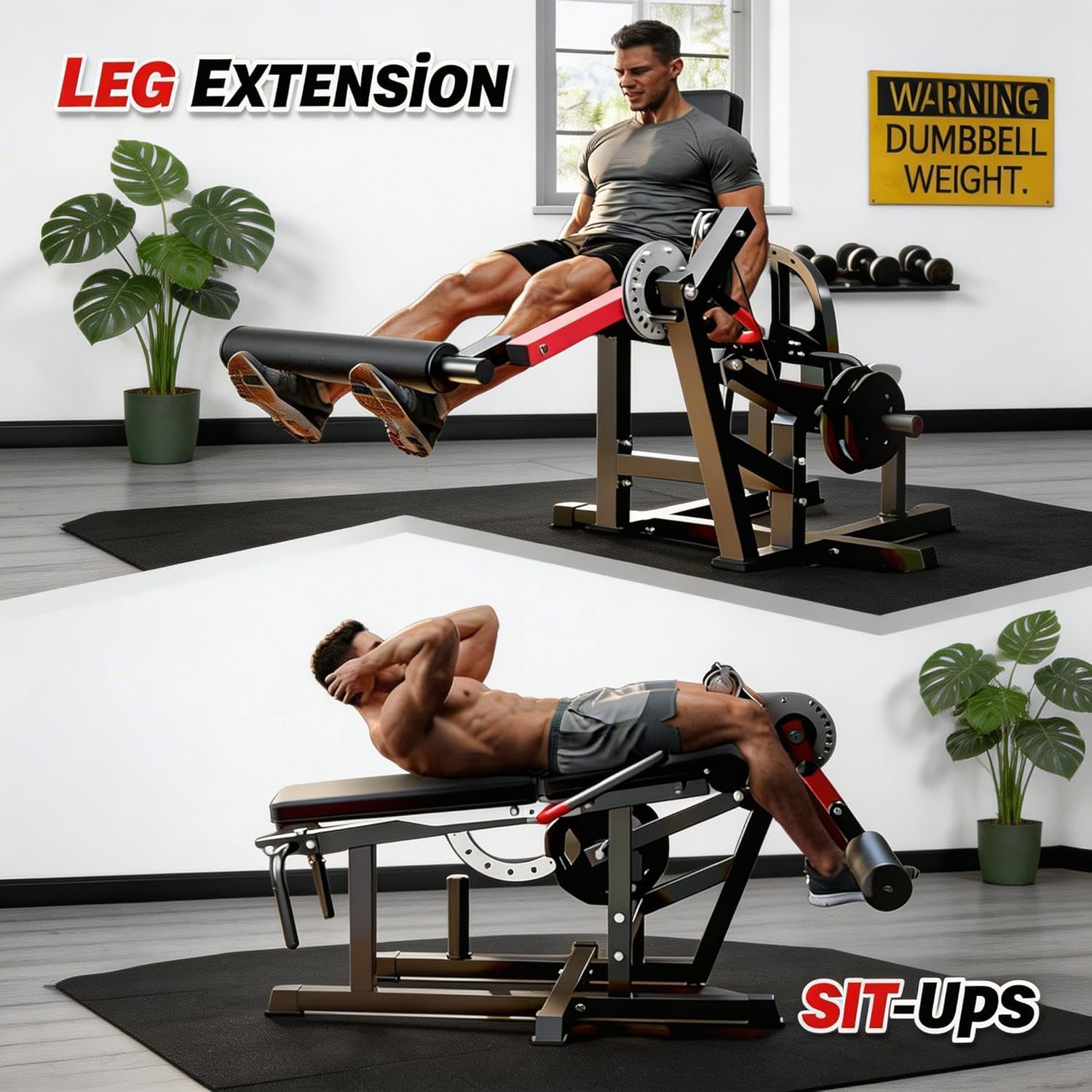Leg Extension and Curl Machine, 700LBS Adjustable Seated Leg Extension & Lying Leg Curl Machine for Home Gym, Lower Body Workout Equipment Compatible with 1" & 2" Plates, Thigh & Hamstring Trainer