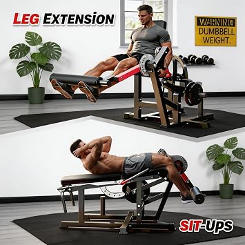 Leg Extension and Curl Machine, 700LBS Adjustable Seated Leg Extension & Lying Leg Curl Machine for Home Gym, Lower Body Workout Equipment Compatible with 1 & 2 Plates, Thigh & Hamstring Trainer