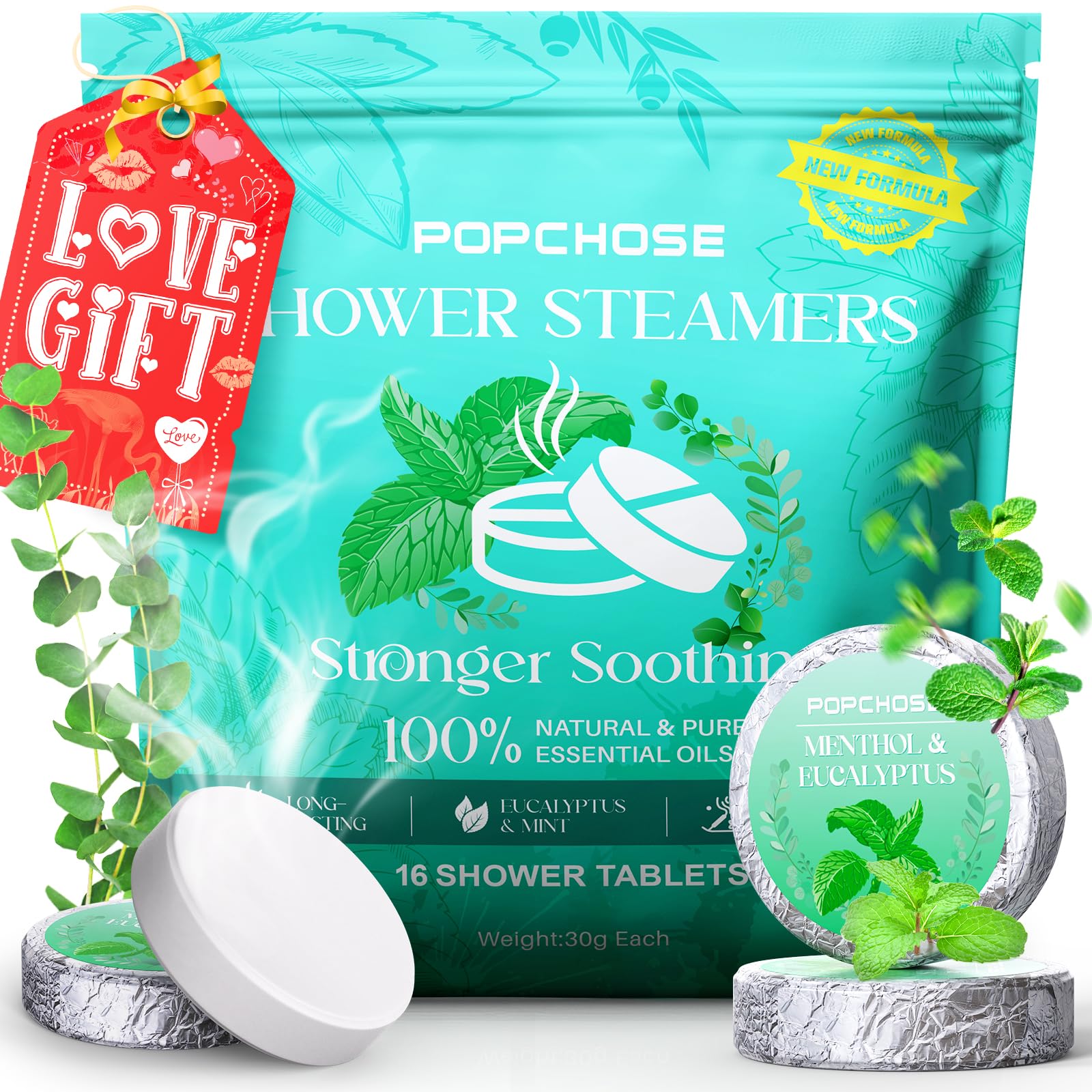 Shower Steamers Aromatherapy POPCHOSE 16 Pack Eucalyptus for Shower, Home SPA & Self Care Relaxation Shower Bombs, Birthday Gifts Stocking Stuffers for Adults Her Mom, Quick Relief Nasal Congestion