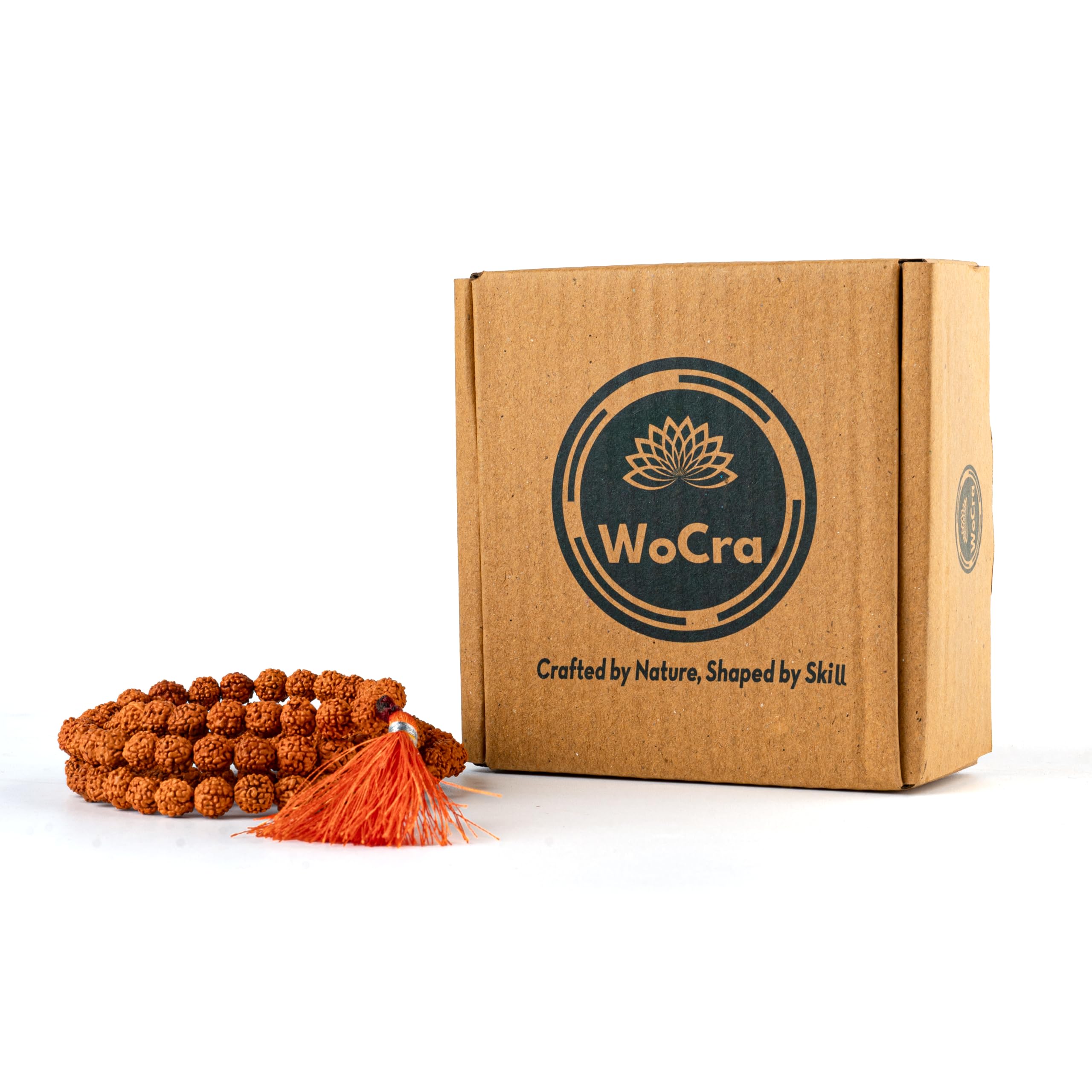 WoCra® Rudraksha Mala Certified Original |100% Natural 5 Mukhi Rudraksha Malai 8mm Bead Size | 108 Beads Panchmukhi Rosary Garland | Spiritual Mala for Men and Women |1 Piece