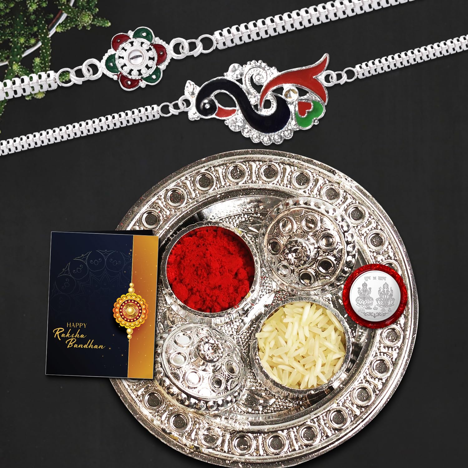 Oblivion Rakhi for Brother Set of 2 with Dish – Silver Color Coin & Greeting Card, Stylish Rakhi for Bhai, Bhabhi and Kids, Combo Gift Pack for Raksha Bandhan Festival (K2_A29+C29_AA8_Y25)-picture-21