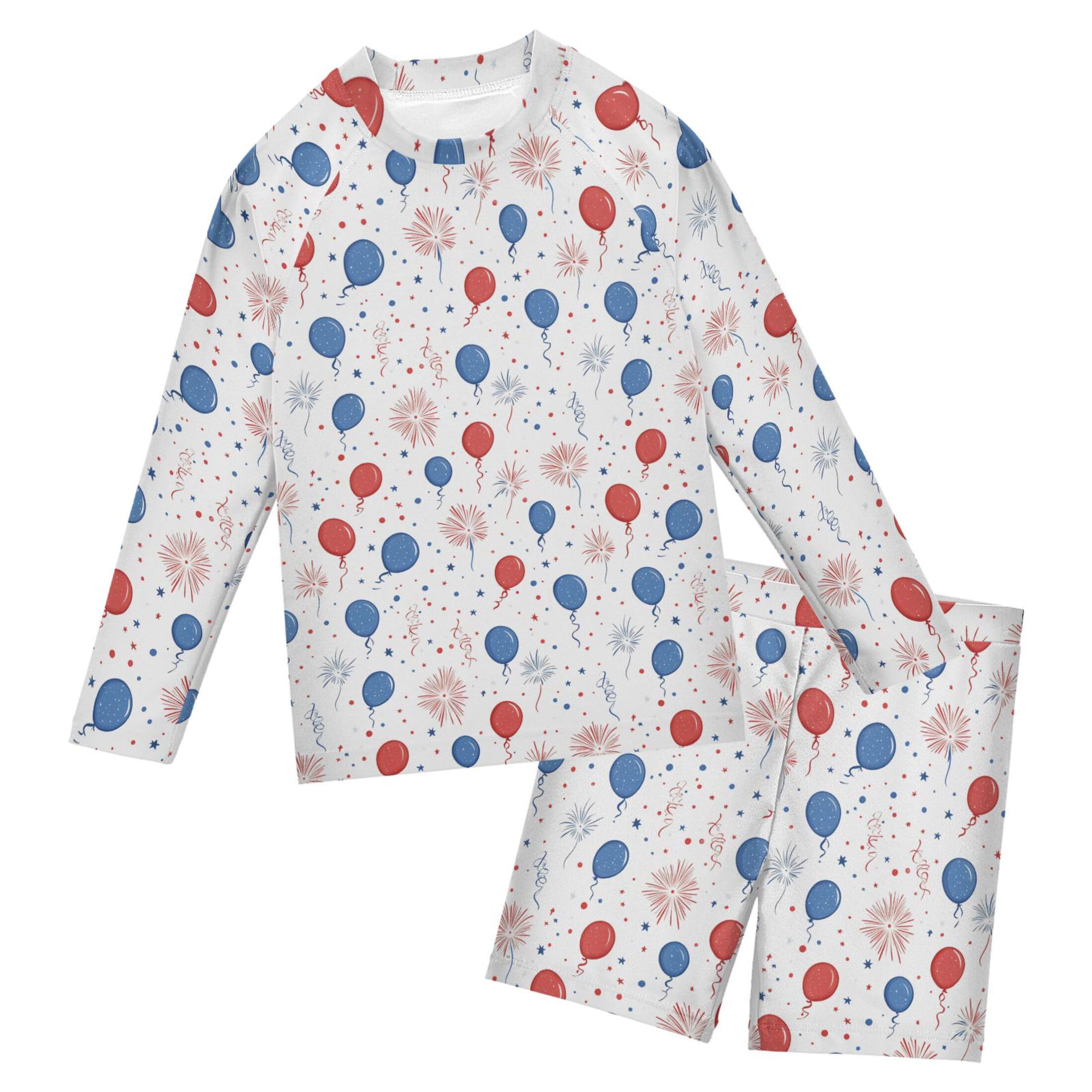 July 4th Independence Day Balloon Baby Boys' Toddler Long Sleeved Rashguard Swim Bathing Suit Set B0404578