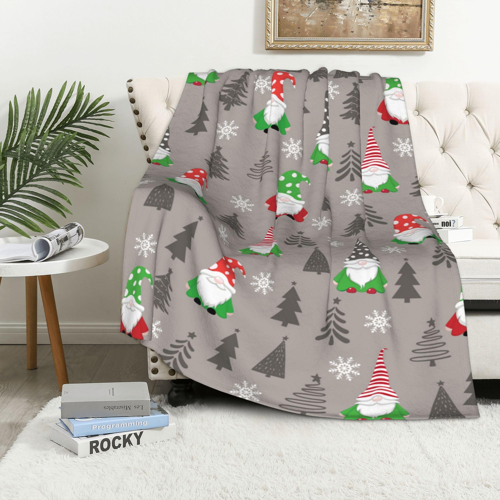 Gnome Throw Blanket Xmas Gnome Pattern Warm Luxury Plush Throw Blanket - Image 2