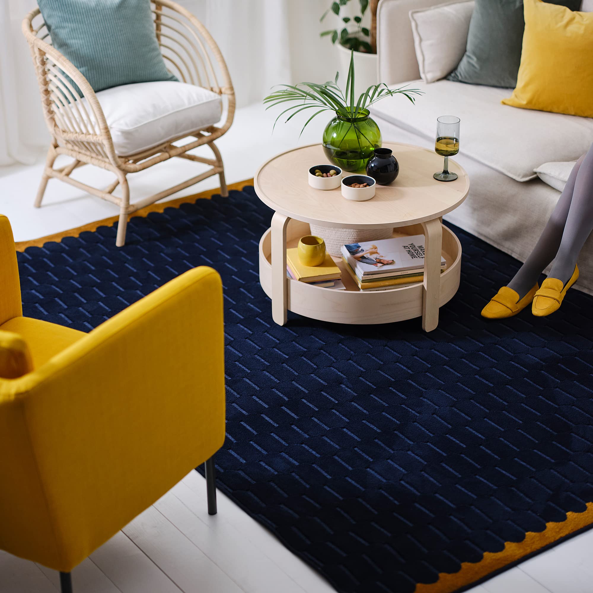 IKEA NÖVLING Rug, Low Pile, 128x195 cm, Dark Blue/Yellow-Brown