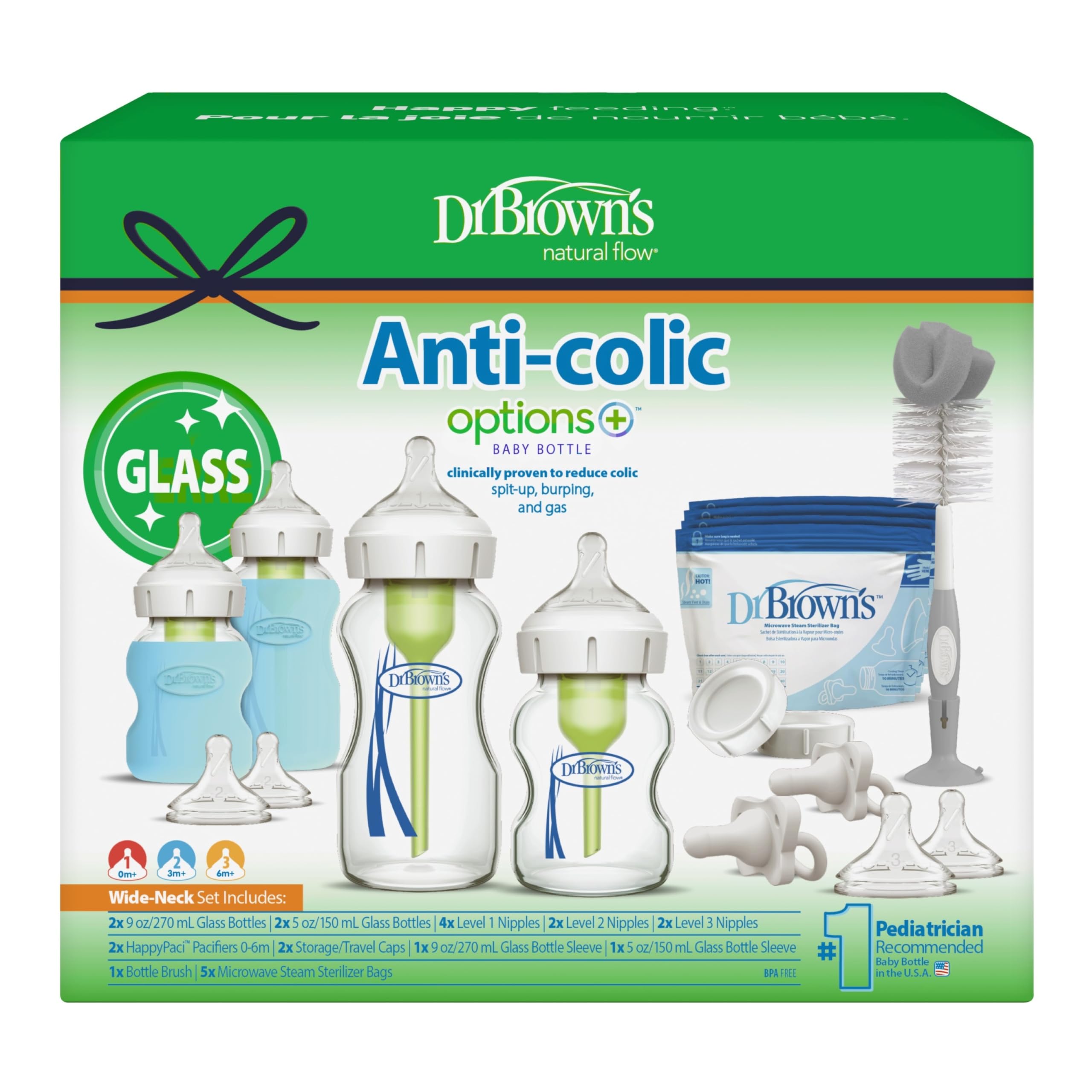 Dr. Brown's Options + Wide-Neck Glass Baby Bottle Starter Set