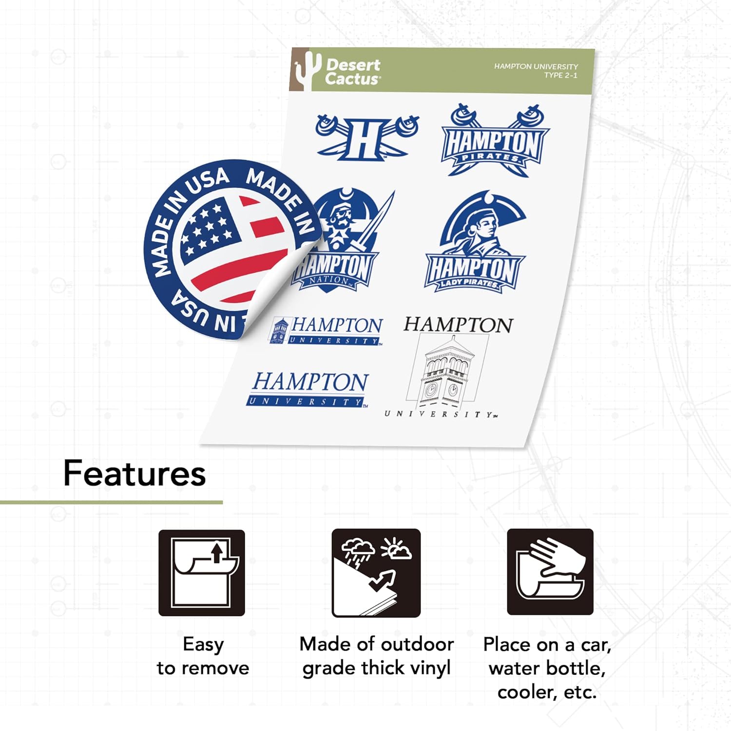 Desert Cactus Hampton University Sticker Virginia Pirates Vinyl Decals Laptop Water Bottle Car Scrapbook T2 (Type 2) - Image 4