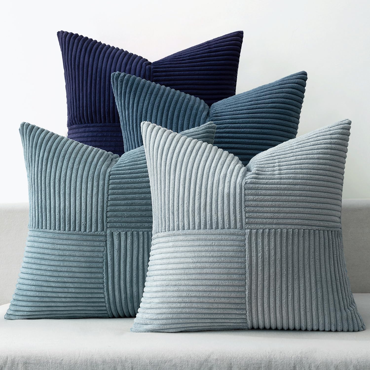 MIULEE 4er Set Kissenbezug 40x40 cm Kordsamt Sofakissen Patchwork Dunkelblaue Serie Dekokissenhülle Zierkissenbezüge Square Zierkissen für Sofa Wohnzimmer Schlafzimmer