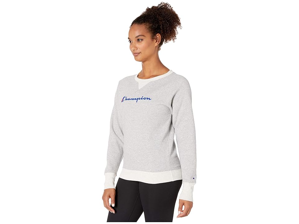 

Champion Powerblend(r) Graphic Boyfriend Crew (Oxford Grey Heather/Oatmeal Heather) Women's Clothing, Gray