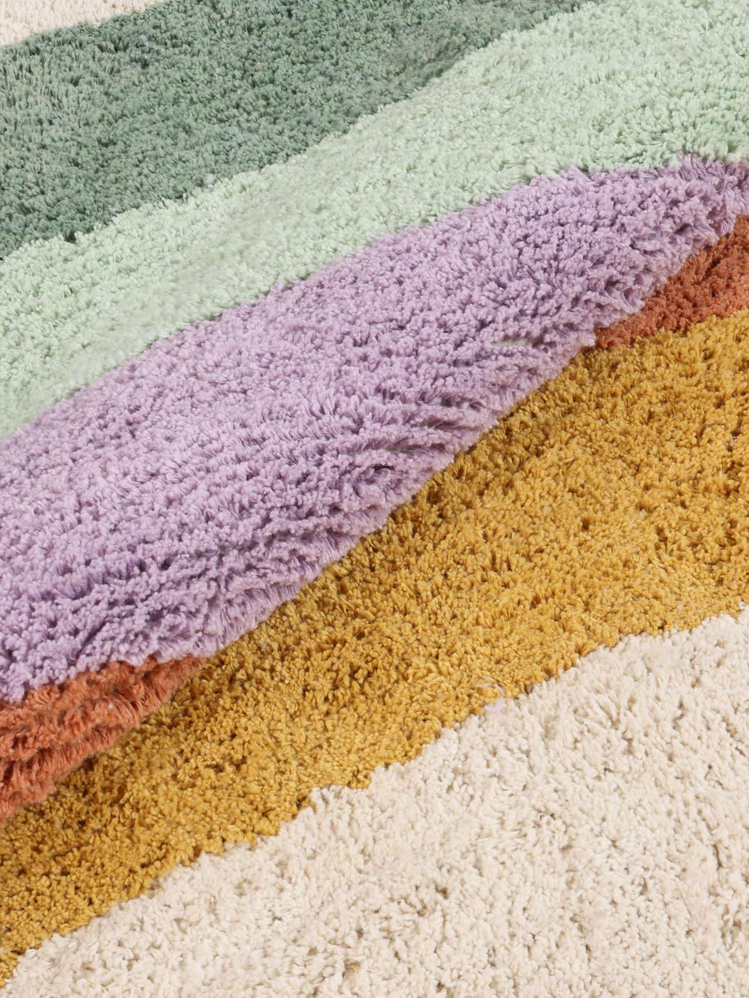 RugVista Rainbow Tappeto per bambini, Ø 100 cm, Off Bianco/Multi | Moderni, Bambini, Rotonda, Pelo medio, Lavabile in lavatrice, Oeko-Tex 100, Senza sostanze chimiche pericolose, Cameretta