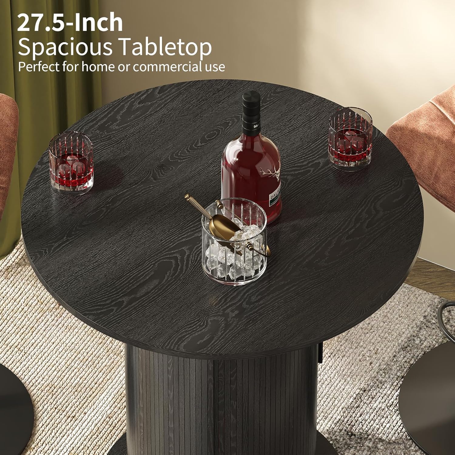 Round Bar Table with 2-Tier Hidden Storage, 38.1" High Wood Bistro Pub Table with Footrest, Rustic Cocktail Table for Kitchen Nook, Living Room, Apartment & Small Spaces, Black