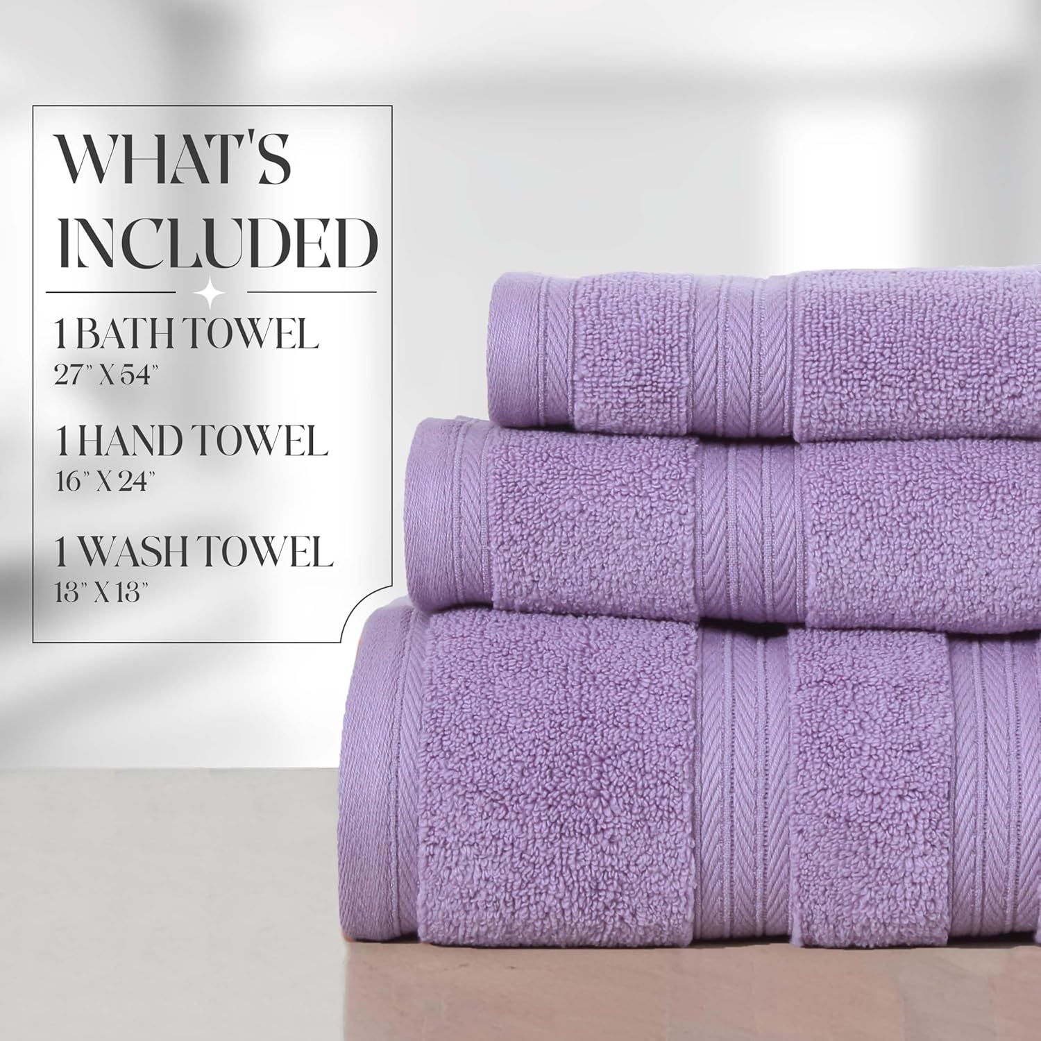 Home Weavers Elegance Essentials 550GSM 100% Cotton Zero Twist Super Absorbent Bath Towel Set (1 Bath Towel, 1 Hand Towel & 1 Washcloth) - (Set of 3), Purple