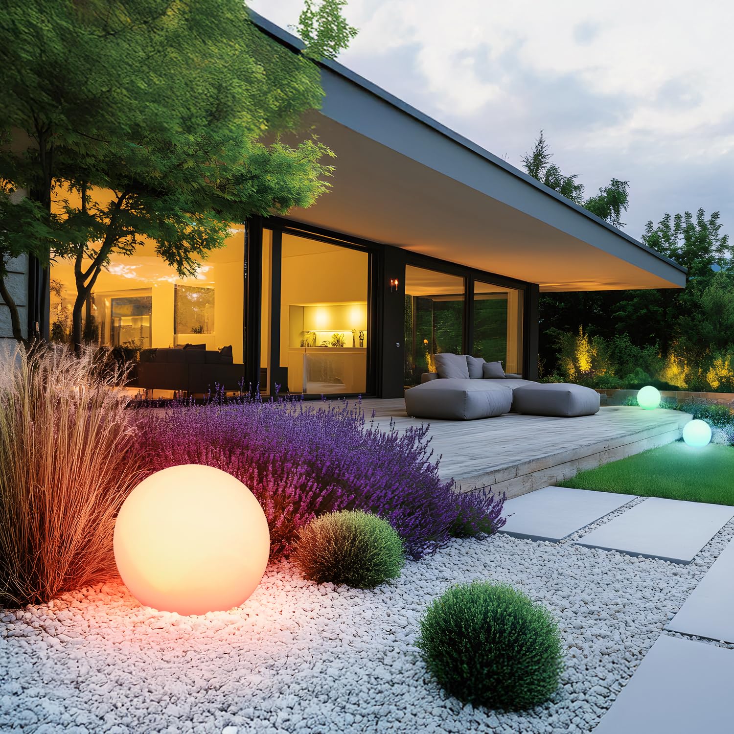 Stein Kugelleuchten Außen SOLAR LED GARDEN BALL 3000K + RGB Gartenlampe Multicolor IP54 (40 cm)