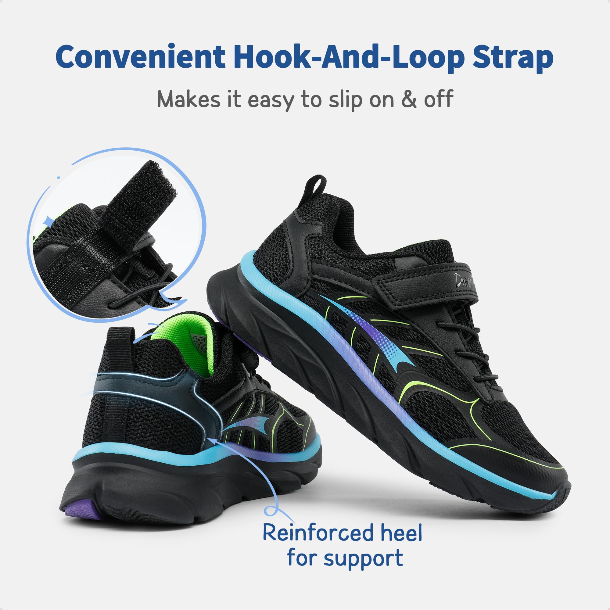 DREAM PAIRS Boys Girls Sneakers Kids Tennis Running Shoes EZ-ONs EZ-Plays Athletic Sport Gym Lightweight Breathable Shoes,Size 4 Big Kid,Black/Blue,SDRS2326K