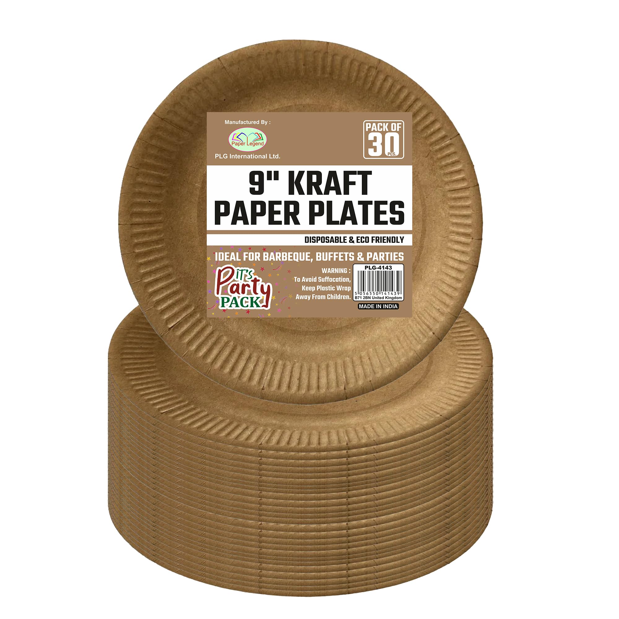 Eason Bros β 60 Pack 9-Inch (23cm) Kraft Brown Disposable Paper Plates Biodegradable & Compostable Eco-Friendly Party Plates Strong Sturdy Round Plates for Picnics, Events & Natural Theme Tableware