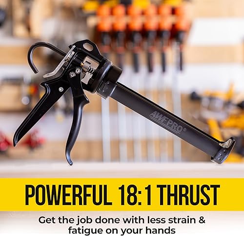 Miniatura 5 de AWF PRO Pistola de calafateo resistente, relación de empuje 18:1, construcción de marco de acero, barril giratorio, gancho de escalera, herramienta