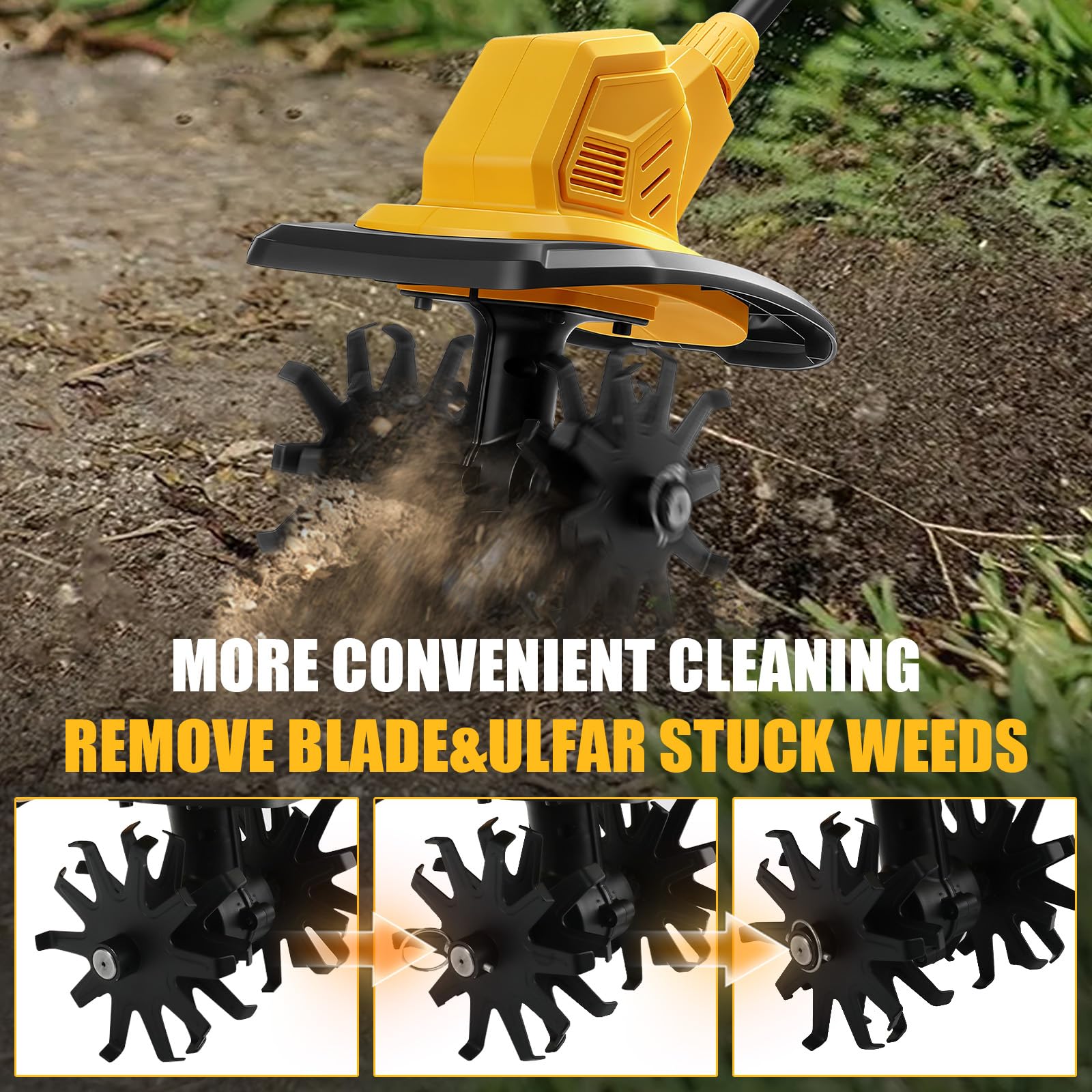 WingFly Motobineuse sans Fil pour Dewalt 20 V Batterie, 800 W motoculteur électrique, Moteur sans balais, Vitesse 387 TR/Min, Profondeur de Travail 18 cm et Largeur de Travail 20 cm (sans Batterie)
