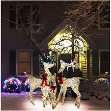 Atkits Reindeer Outdoor Decorations Christmas Lighted Reindeer LED Lighted Christmas Deer, 3-Piece Large Lighted Christmas Deer Family Set, Outdoor Reindeer Christmas Decorations Yard