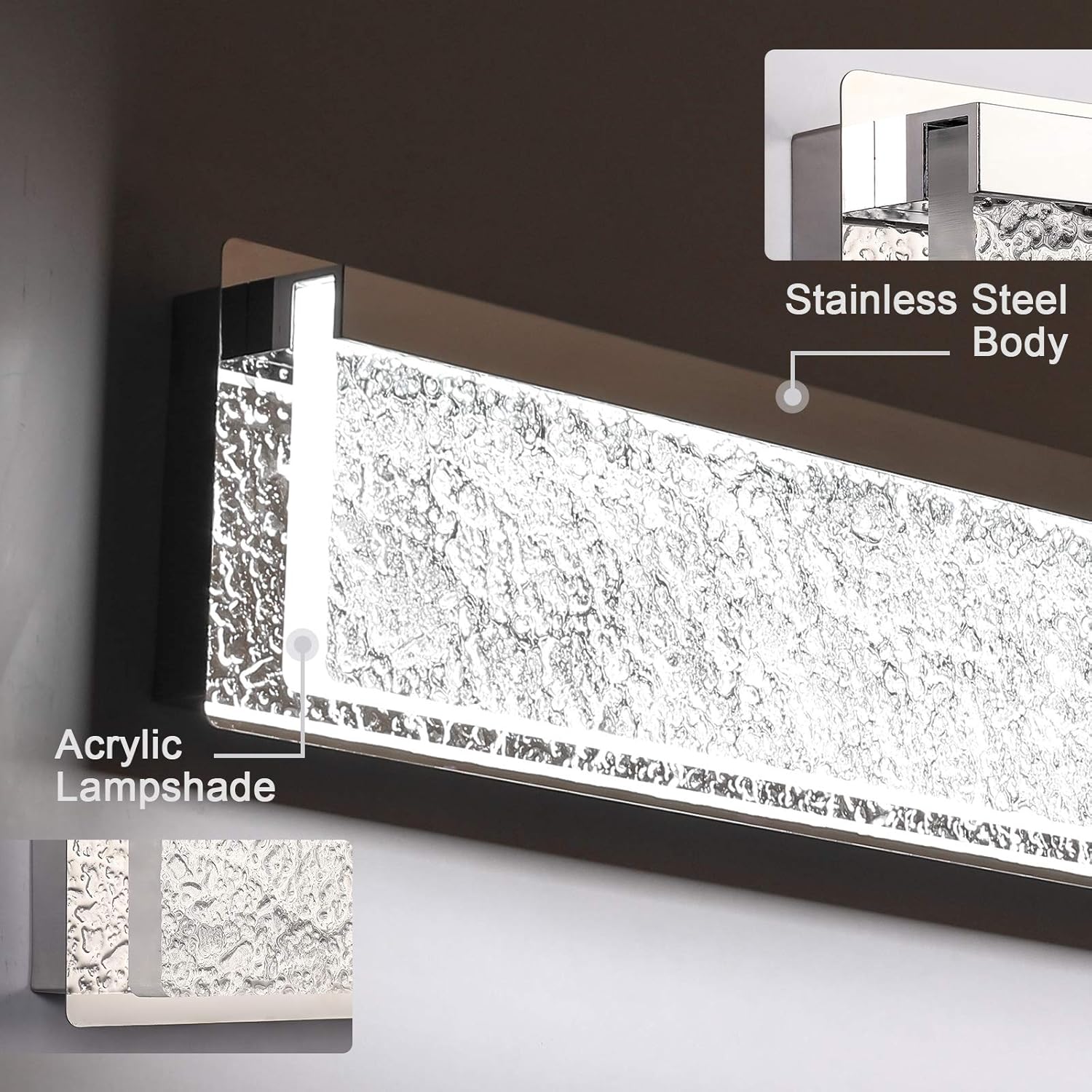 Hot Deals Lucalda Bathroom Vanity Lights Fixtures Dimmable 18W Modern Bathroom Lighting Fixtures Over Mirror 23.6 Inch Led Vanity Light Stainless Steel Luxury Led Light Wall Bathroom Silver Cool White 6000k