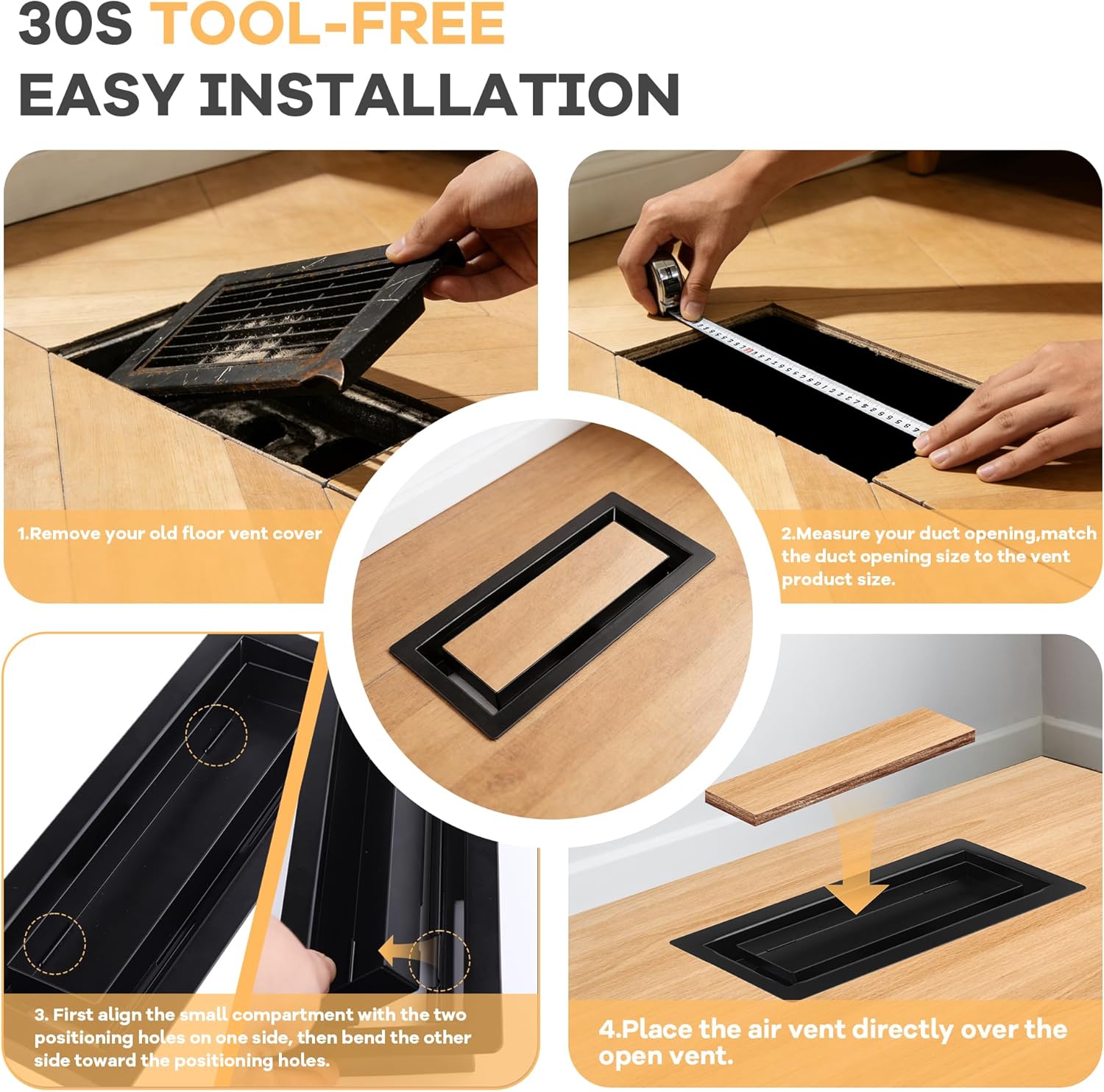 20PCS Floor Registers Black, Flush Floor Vents 4x12 Heavy Duty Steel Floor Registers Walkable Floor Register Vent Unadjustable Vent Covers for Home Floor Office Safety-Focused Families