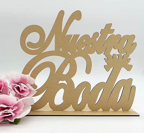 Miniatura 3 de Nuestra Boda - Letrero de madera MDF con soporte (4 unidades)