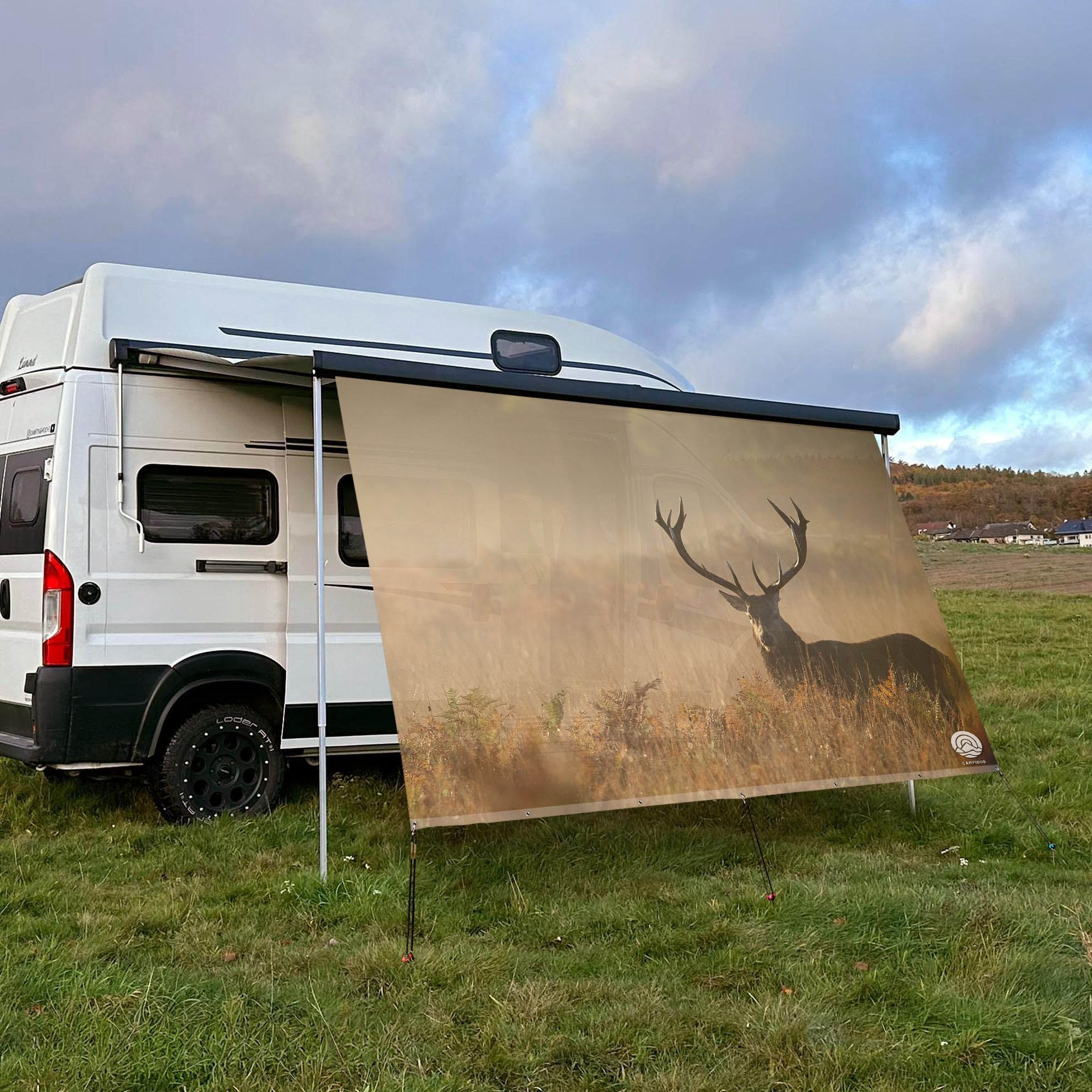 Textil Sonnensegel Hirsch | Höhe 200cm | hochwertiger Fotodruck inkl. Keder-Befestigung | Markisen-Vorderwand - Länge/Keder: 400cm / 5 mm Keder