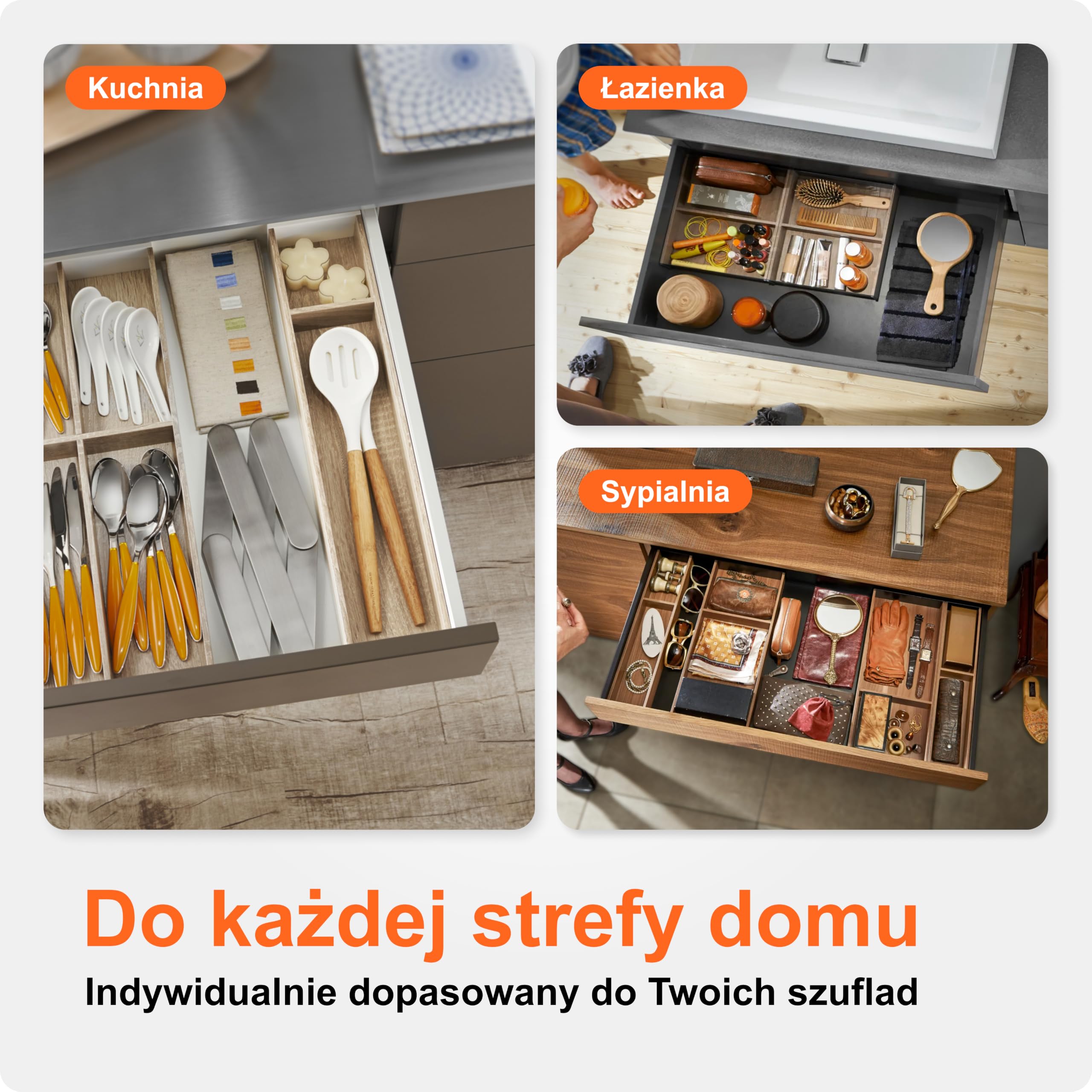 blum AMBIA-LINE organizer szuflady w premium dekorze drewna | idealny kuchnia, łazienka, garderoba | użycie modułowe i pewne trzymanie dzięki nóżkom antypoślizgowym | 42×10×5 cm| Dąb Bardolino