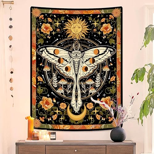 Miniatura 3 de Aipon Tapiz de polilla naranja, bohemio, retro, floral, tapices, estético, vintage, hongos, tapiz vertical indie para colgar en la pared para sala