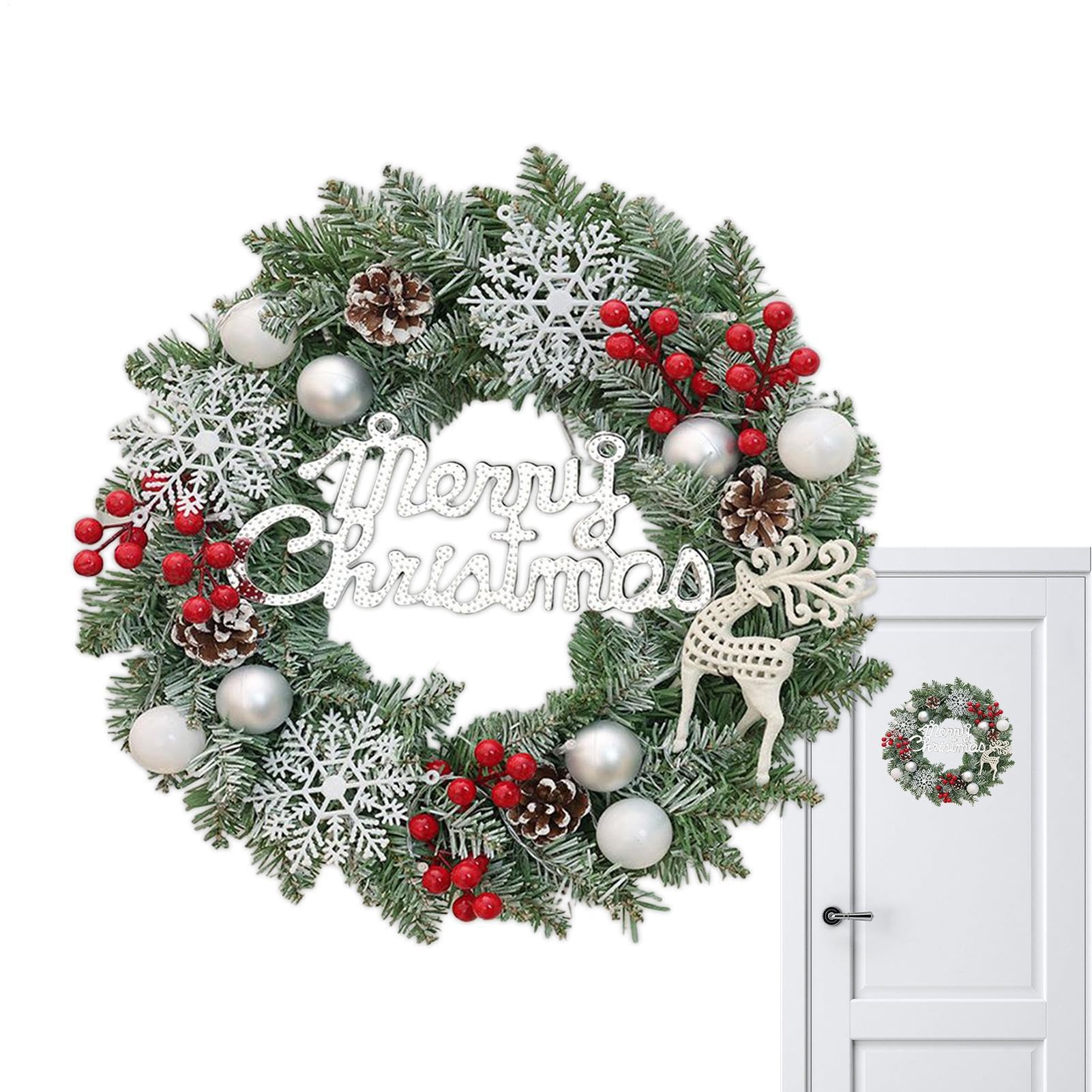 Couronne de Noël de porte aux finitions soignées ornée de baies sauvages et cônes de pin