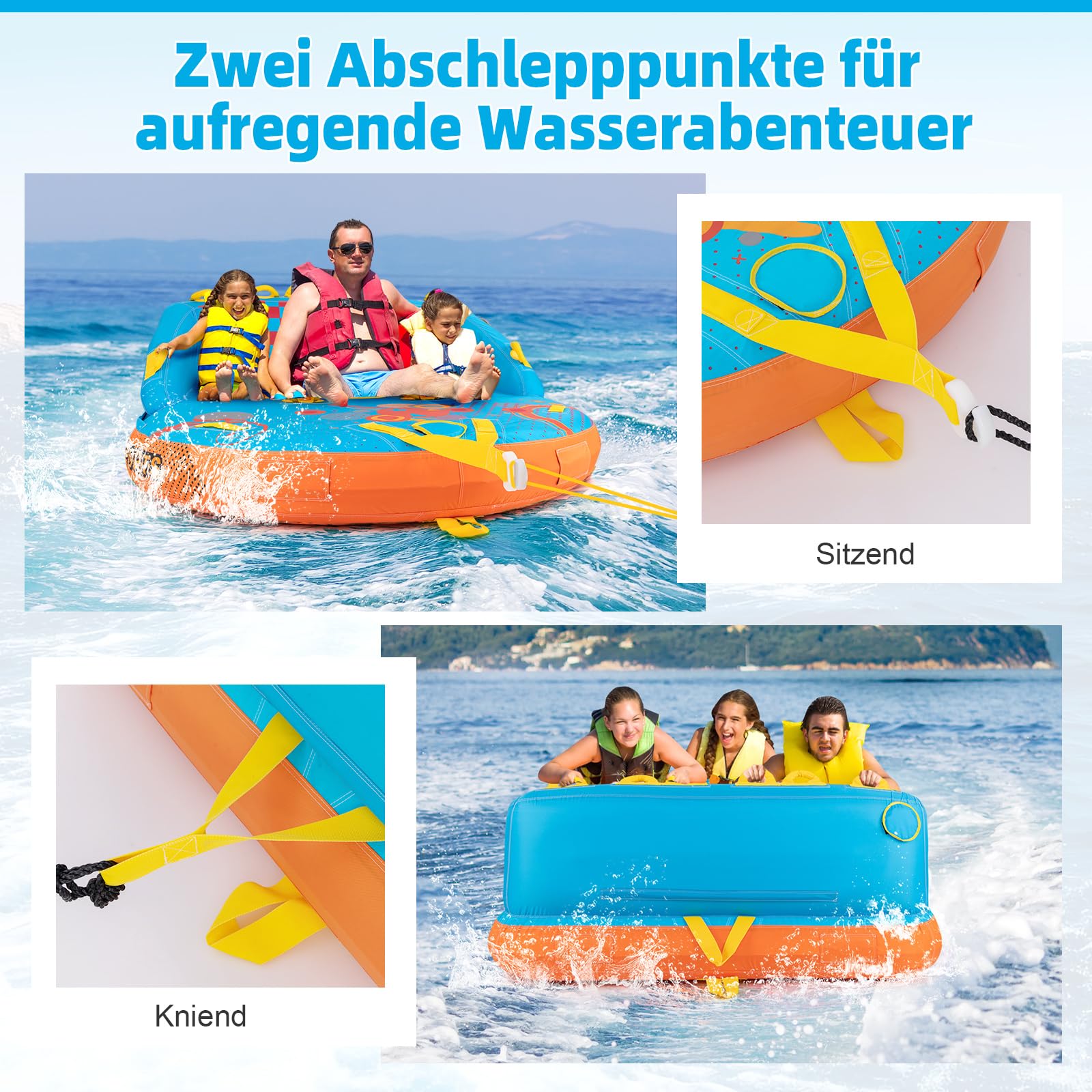 COSTWAY Funtube für 3 Personen, Towable Tube zum Sitzen & Knien, Formula Tube für Boot