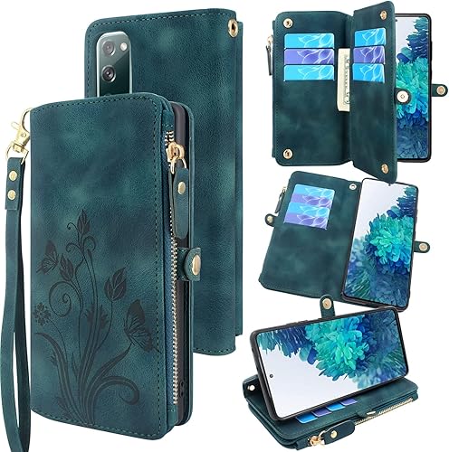Lacass Funda de piel con cierre magnético para Samsung Galaxy S20 FE 5G (estampado floral cian)