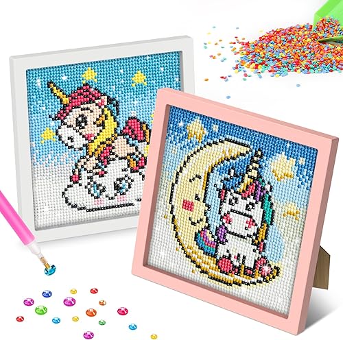 MOGTAA Kits de arte de diamantes para adultos principiantes con marco, paquete de 2, arte de diamantes para niñas de 6 a 8 a 10 a 12 años, pintura