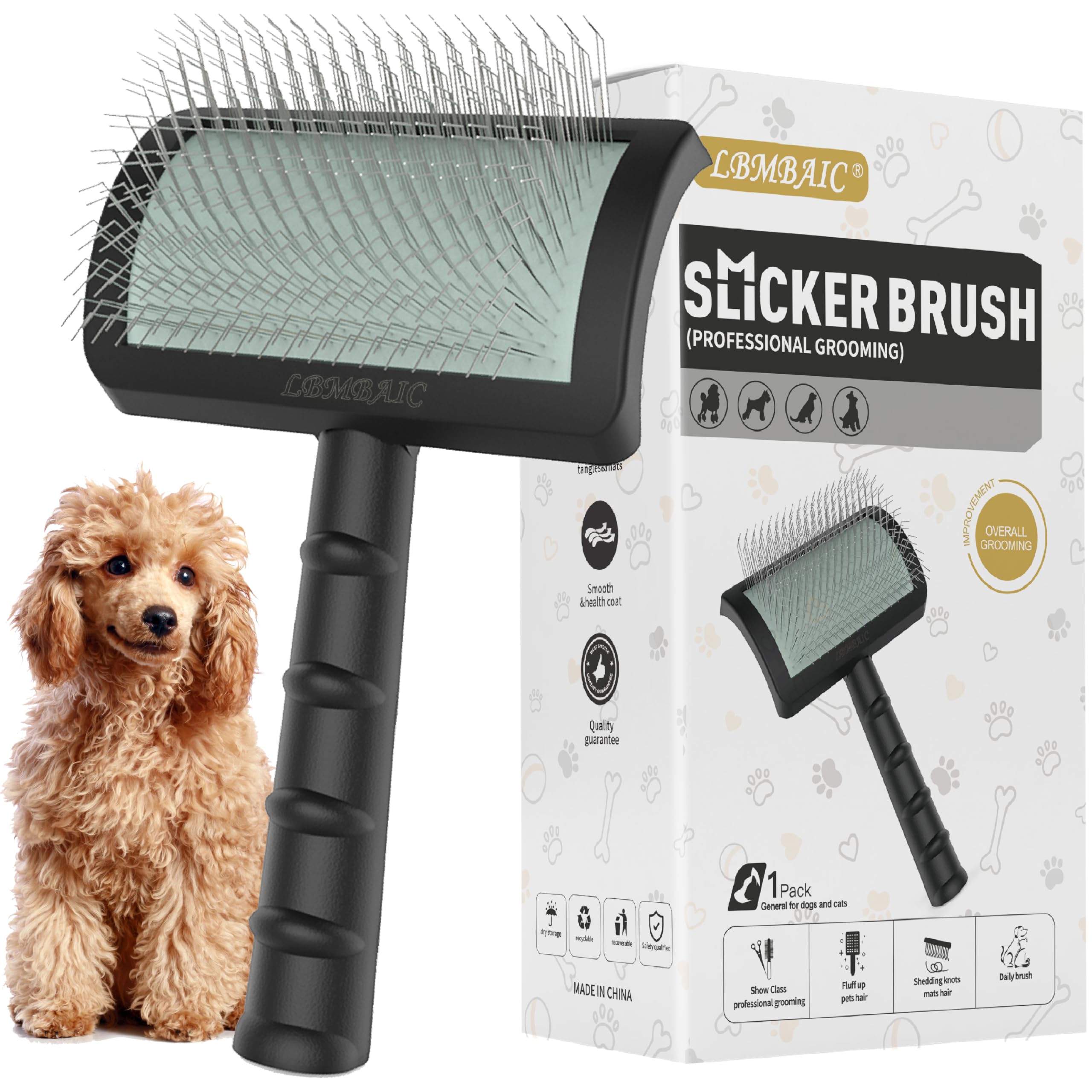 Dog Slicker Brush for Poodles,Doodles,Goldendoodles Grooming Fluffy Shedding Tangles Mats Knots Easy and Quick Best Dog Slicker Brush for Long Thick