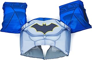 SwimWays DC Batman Swim Trainer, US Coast Guard Approved Life Vest Kids Swim Vest, Arm Floaties & Life Jackets for Kids 33-55 lbs, Batman