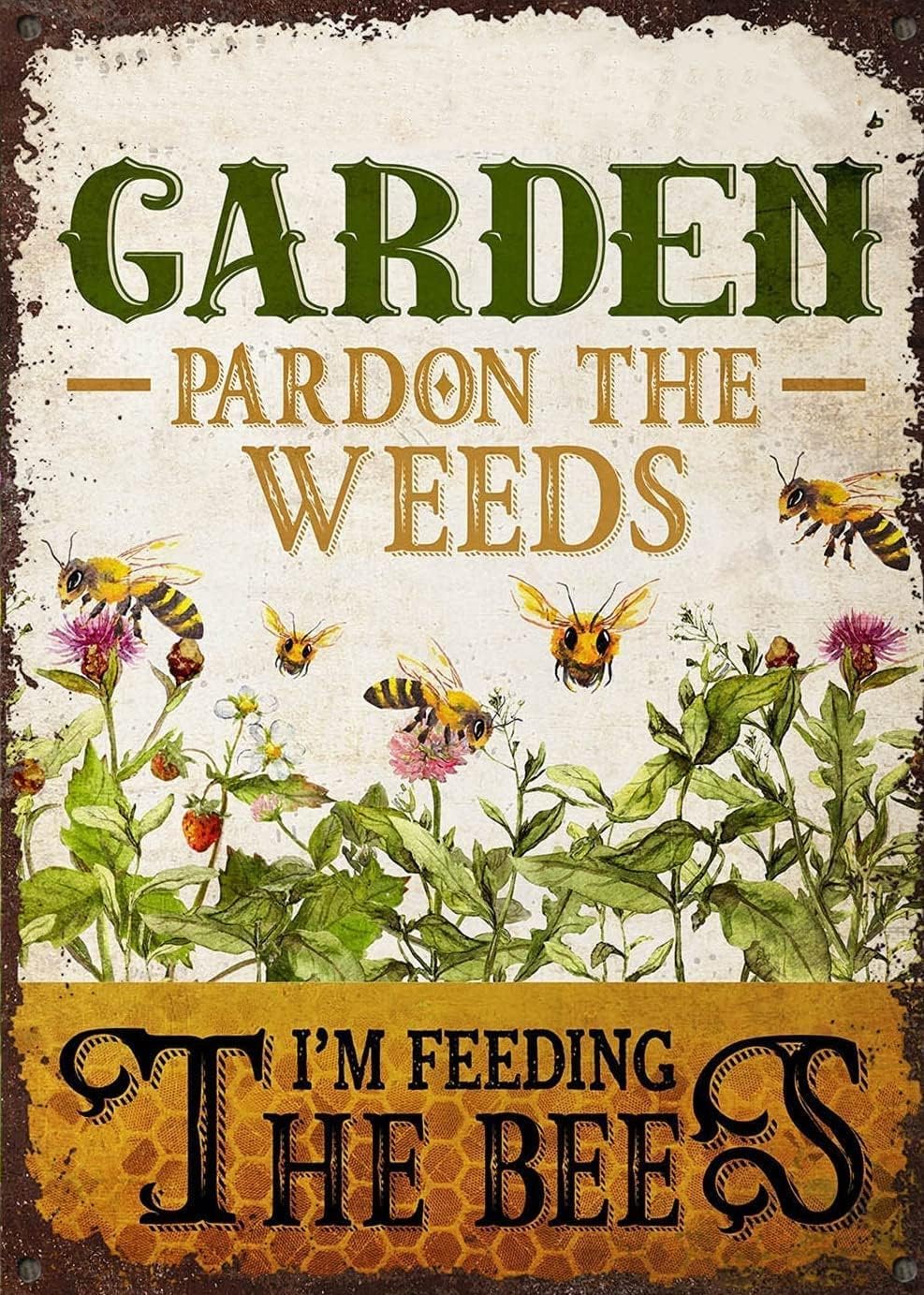 Nuboxx Metal Vintage Tin Sign Excuse The Weeds, I'm Feeding The Bees Metal Tin Sign Hanging Home Bathroom Club Bar Housewarming Gift Tin Sign 8X12 Inches