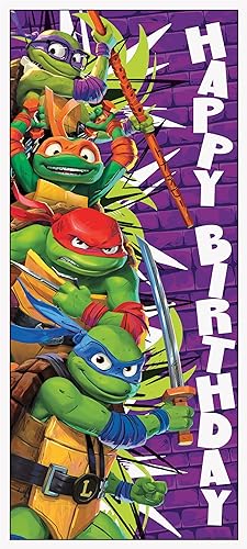 Póster de cumpleaños de las Tortugas Ninja Mutantes Adolescentes – 27 x 60 pulgadas, 1 unidad | Llamativa decoración de fiesta para fiestas
