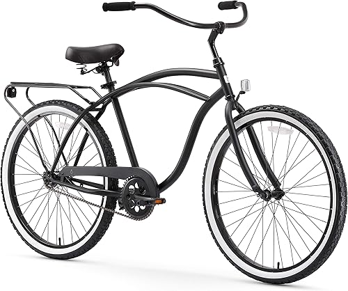 Miniatura 14 de sixthreezero Around The Block - Bicicleta de playa para hombre, bicicleta híbrida con soporte trasero Negro mate con asiento/agarraderas negras