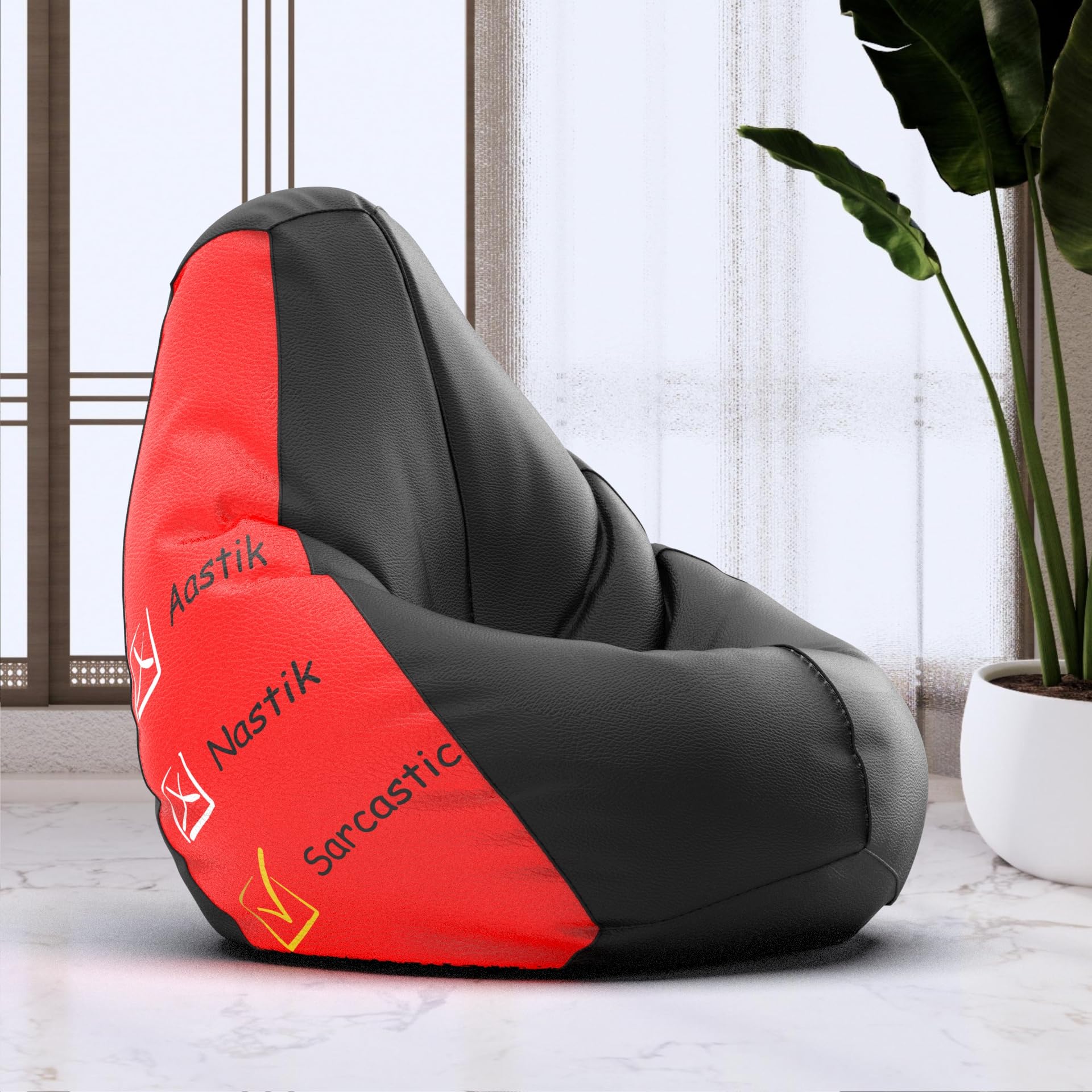 Bean Bag Chair Cover | Size: 2XL | Color: Aastik Naastik Sarcastic - Black Red | Without Beans | Premium Leatherette Cover (CMF 3096)-image-49