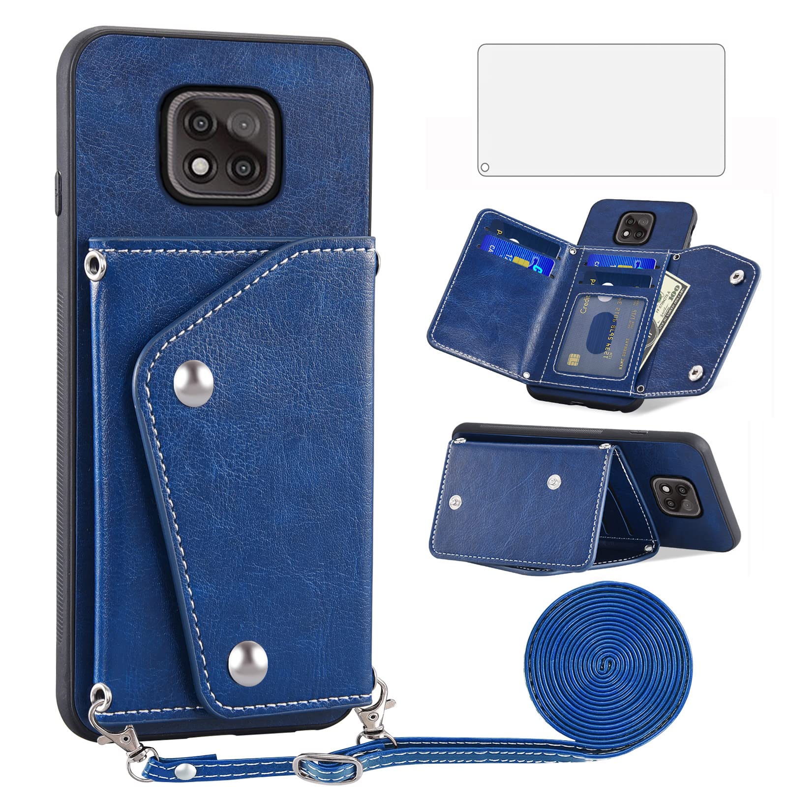 Asuwish Phone Case for Moto G Power 2021Wallet Cover with Tempered Glass Screen Protector and Credit Card Holder Crossbody Strap Stand Leather Cell