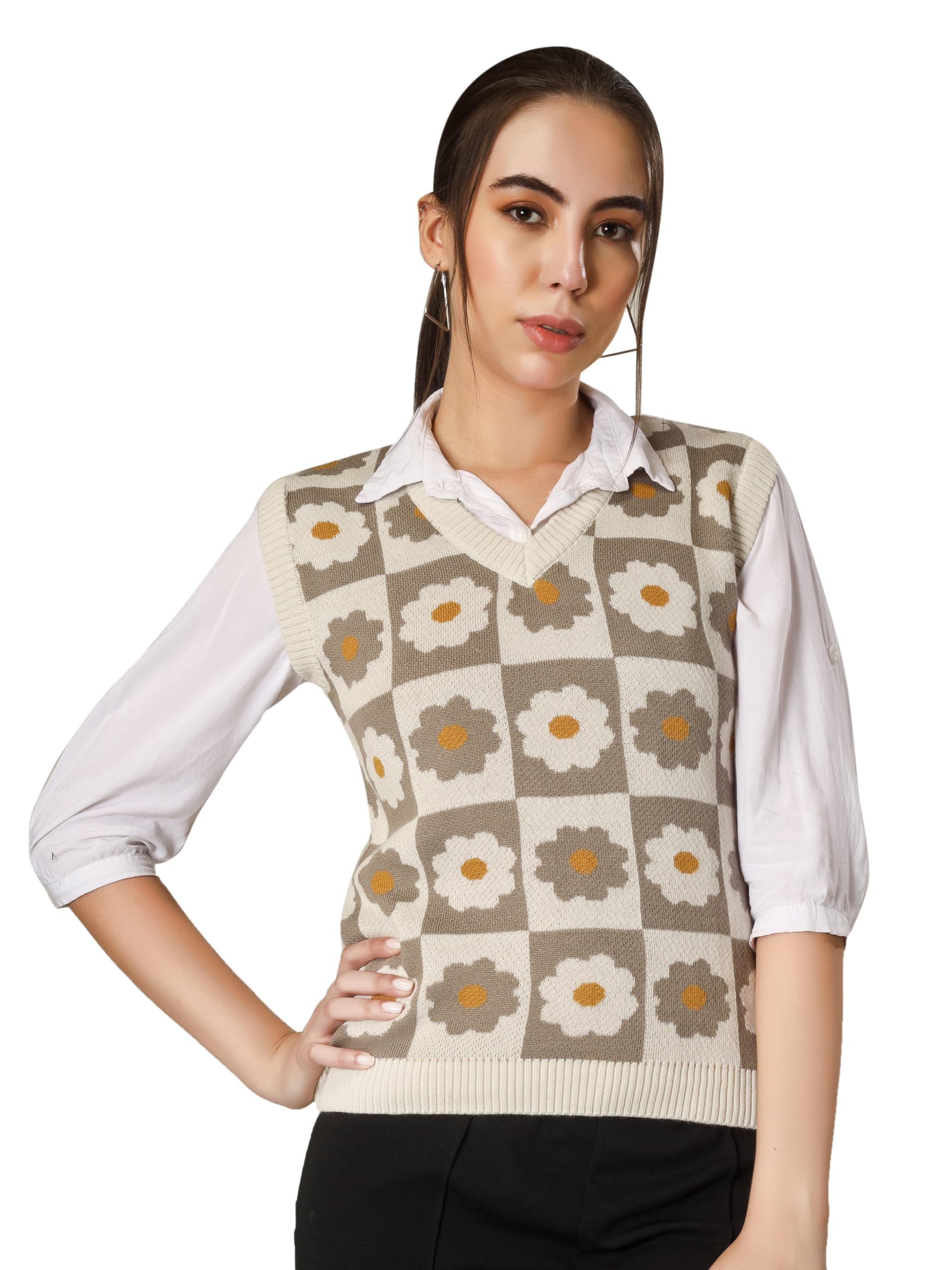 dreamdiva Women's V-Neck Floral Printed Sweater | Stylish Casual & Formal Wear | Soft & Comfortable Pullover for Jeans, Pants and Skirts-picture-22