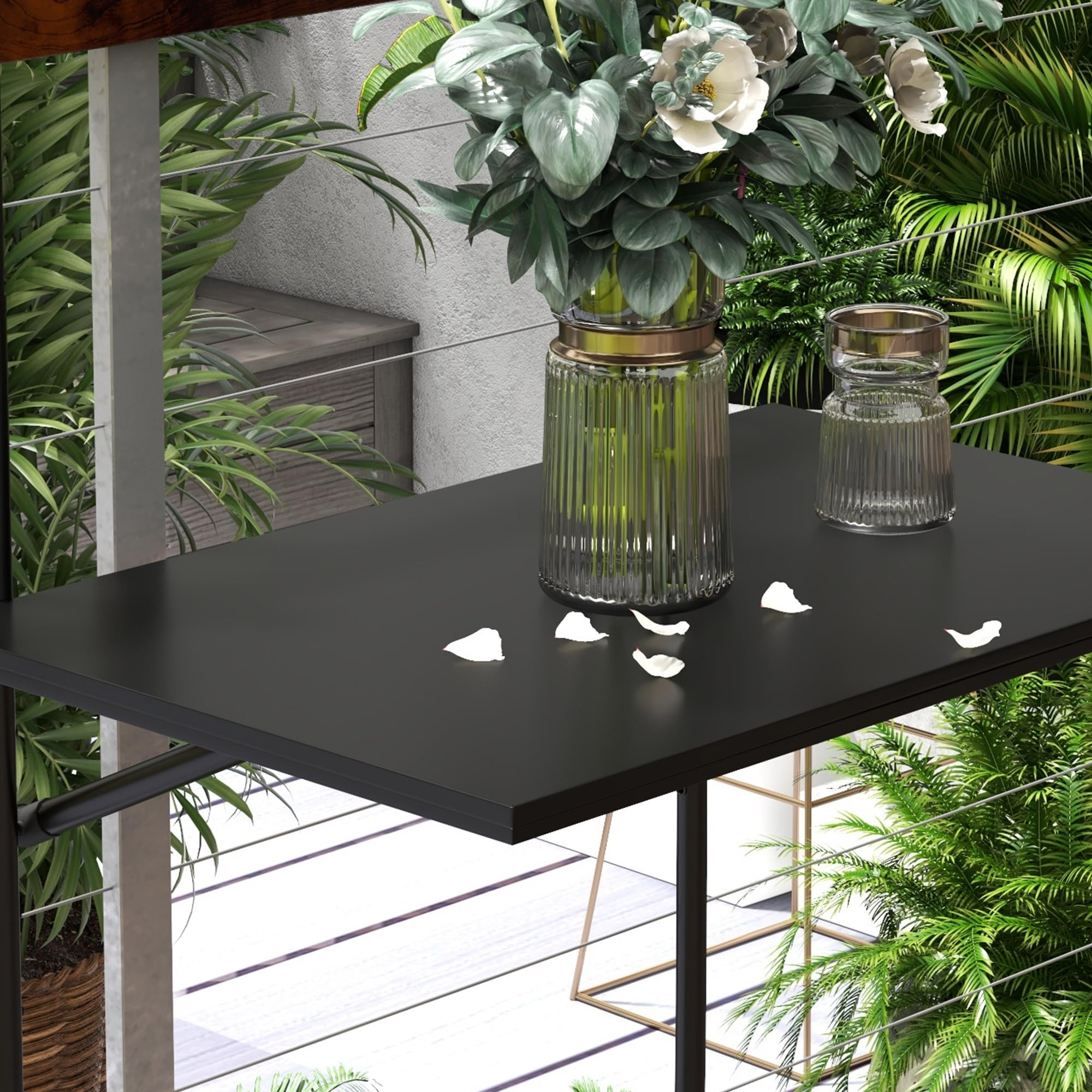 Outsunny Table de Balcon Suspendue Plateau rectangulaire et Hauteur réglable Cadre en métal, dim. 62L x 60P x 85,5H cm Noir