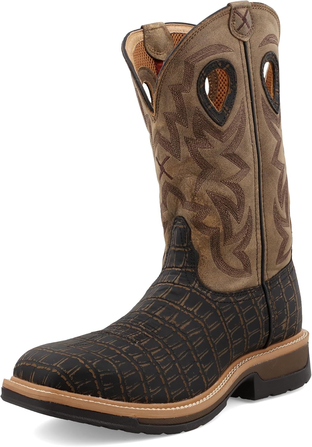 Twisted X Men's 12" Western Work Boot, Square Toe Alloy Toe, Caiman Print & Bomber, 8.5 EE