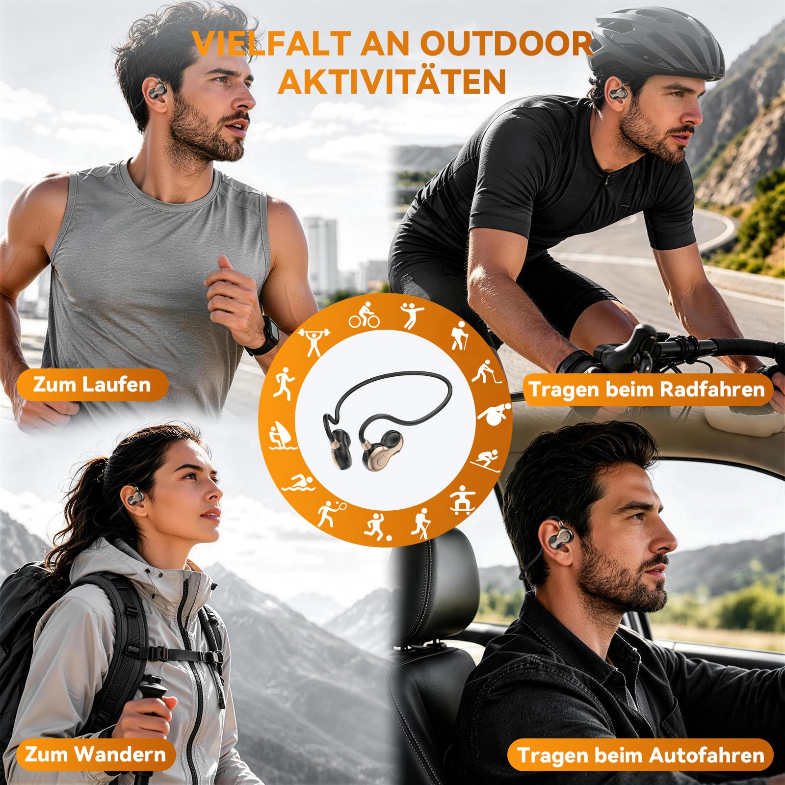 OHAYO Open Ear Kopfhörer Bluetooth, Kopfhörer Joggen, Bluetooth 6.0, Wasserdicht nach IPX7, 10h Laufzeit, Wiegt 19 g, Ideal für Sport – Laufen, Radfahren, Autofahren, Wandern und Bergsteigen