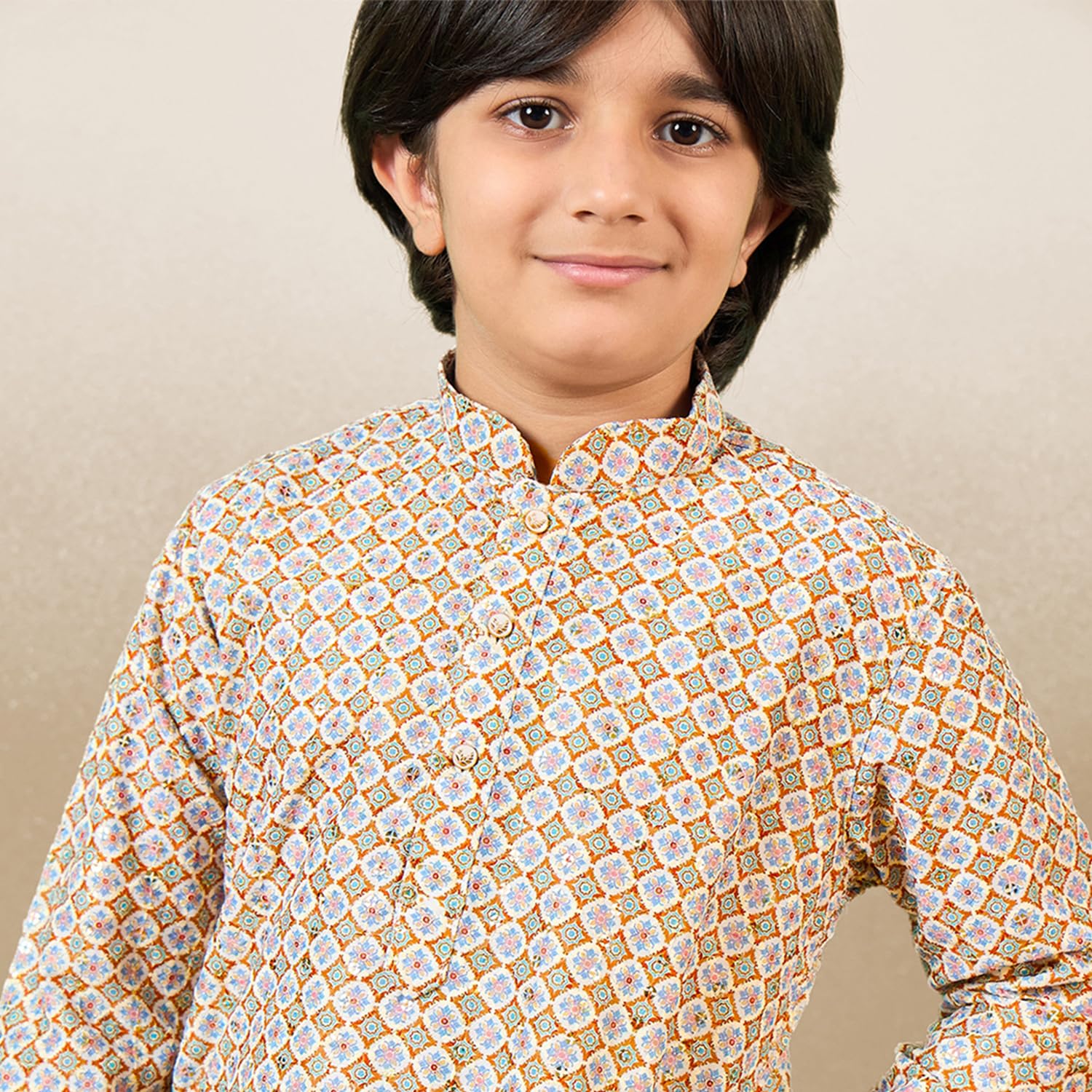 Sanwara Printed Brown Kurta with Sequins for Boys (32) 4
