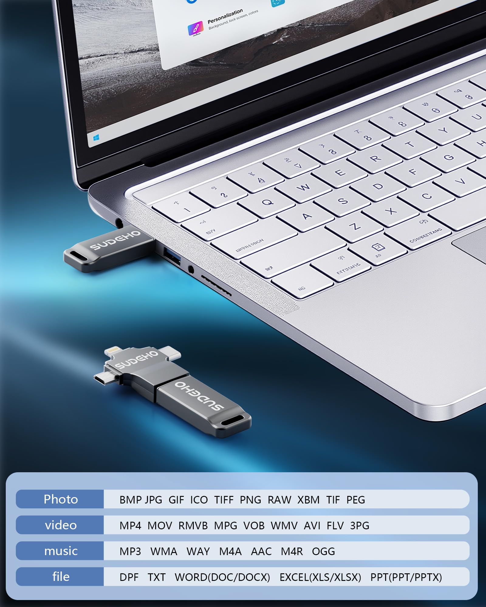 Memoria USB 16GB para Phone, 4 en 1 USB 3.0, Compatible con Pad Android PC, para Fotos vídeos música,Negro carbón - 5