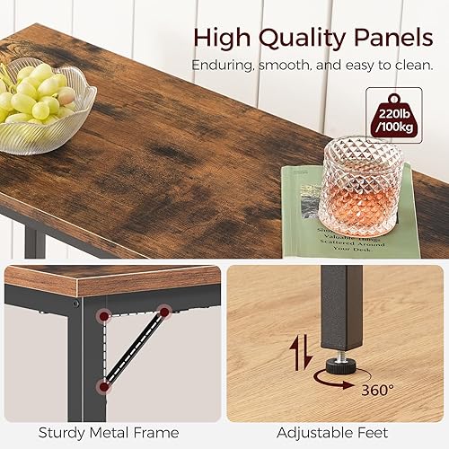 Miniatura 5 de Mesa de barra estrecha de altura de barra, mesa de pub de 63 pulgadas para comedor, mesa de barra con marco de metal resistente, mesa de barra