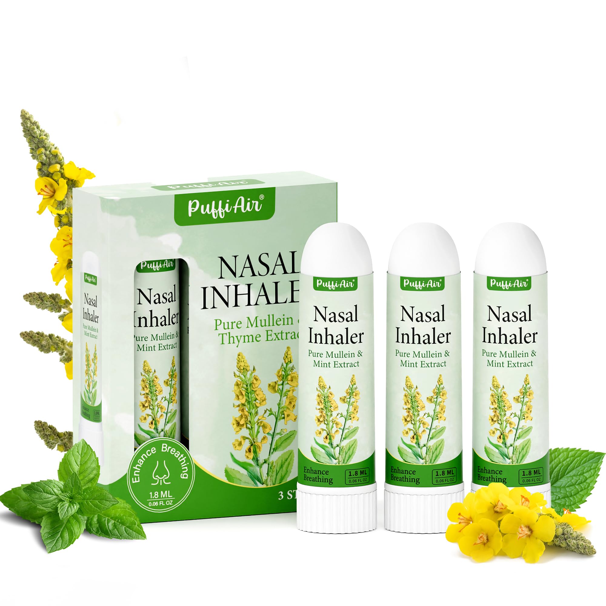 PUFFIAIR Mullein Nasal Sticks (3 Pack) 丨Pure Mullein & Mint Extract丨 Boost Focus, Reduce Fatigue & Stuffy Noses 丨 Support Craving Relief for Smokers, Energy Boost & Respiratory Health-image-35