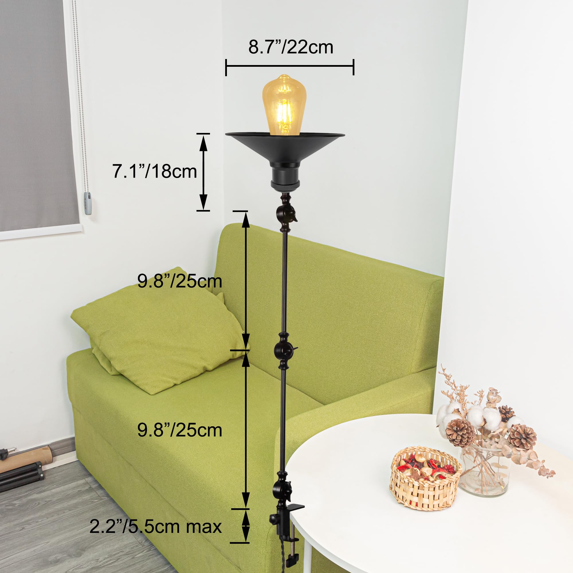 Lampada a morsetto retrò, 1 confezione di lampada da lettura con cavo da 2,5 m, dimmerabile, lampada da comodino, lampada da scrivania per ufficio, uso domestico, attacco E27 DZ0147