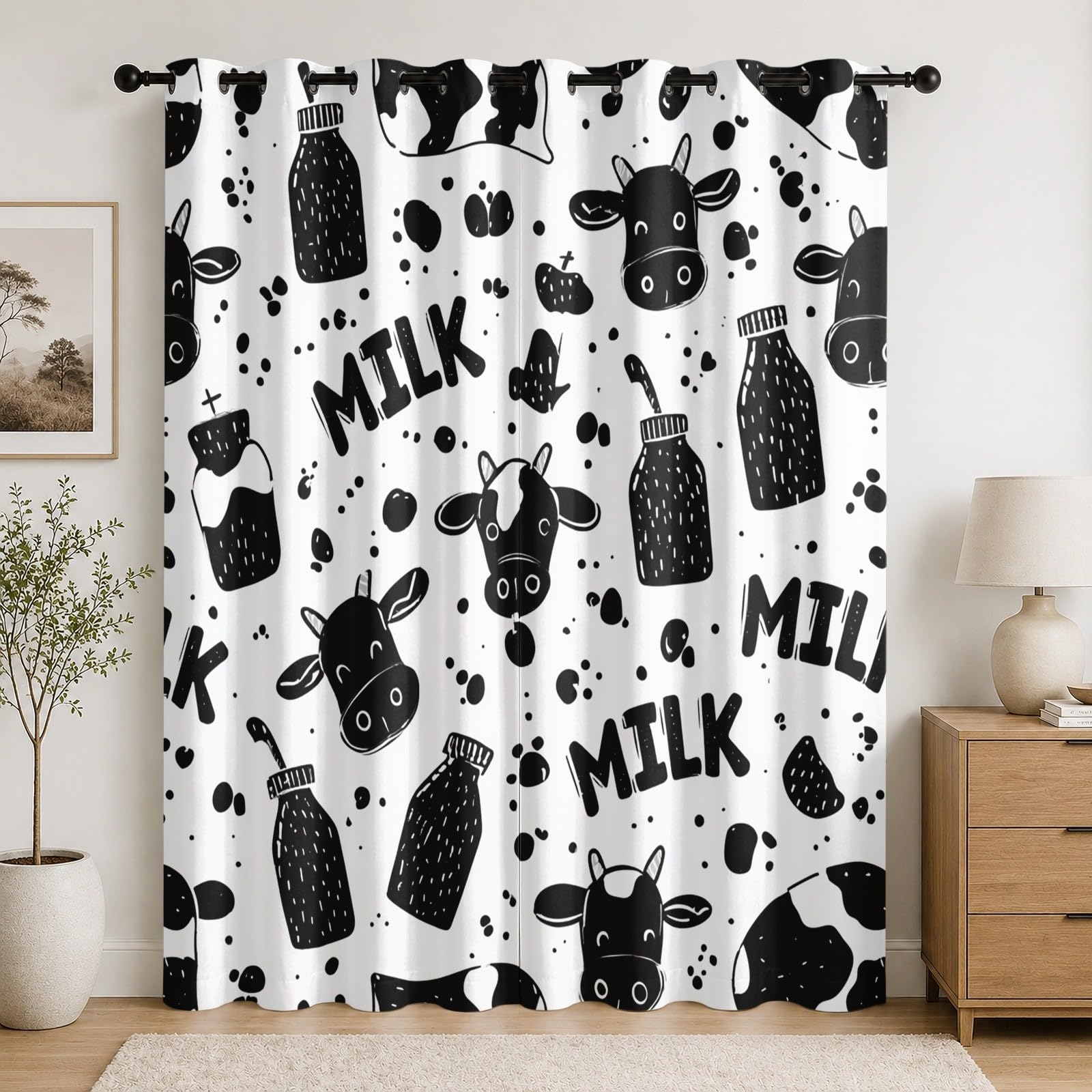 Rideau occultant vache 3D blanc pour chambre d'enfant et salon cocooning